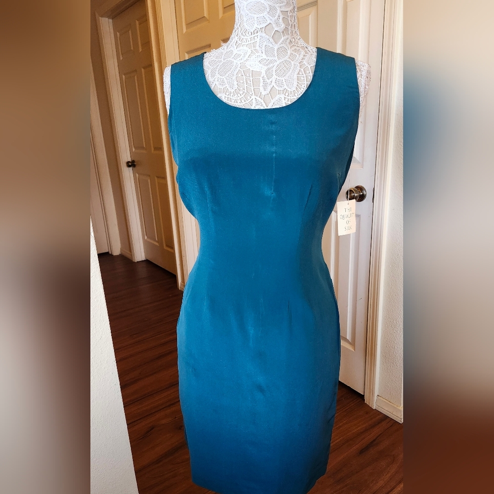 Hugo Buscati 100% Silk Fully Lined Shift Dress Size 10 Corpcore New With Tag